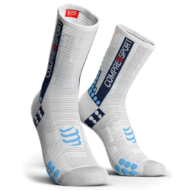 MEIAS COMPRESSPORT RACING SOCKS V3.0 BIKE BRANCO/AZUL